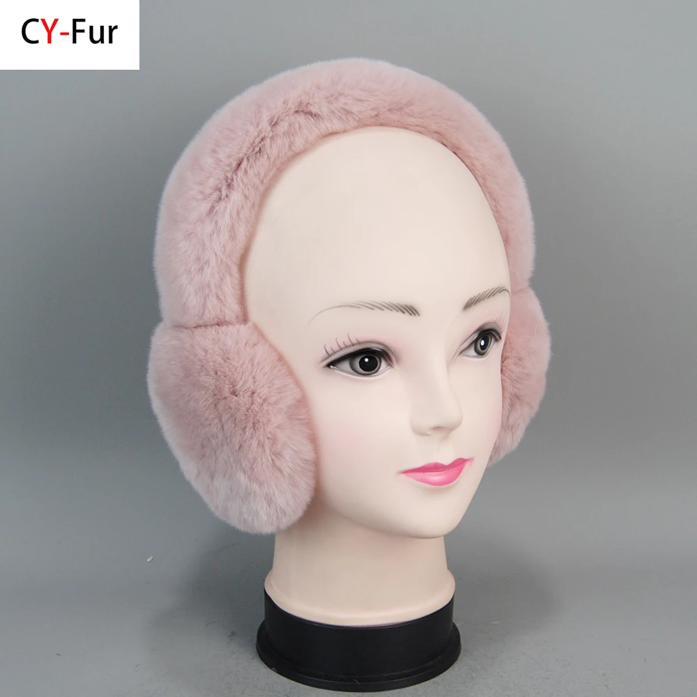 Lady Lovely Genuine Rex Rabbit Fur Earmuff Natural Fur Earmuffs Russian Women Winter Outdoor Warm Real Rex Rabbit Fur Earlaps