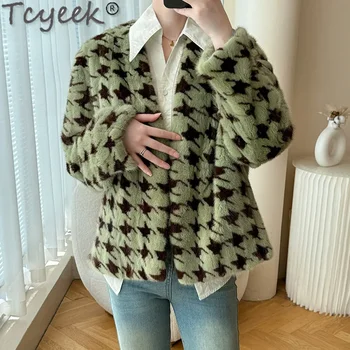 Tcyeek casaco de pele de vison natural feminino 2024 inverno jaquetas de pele feminina estilo curto casacos de pele real impressão inteiro fourrure femme