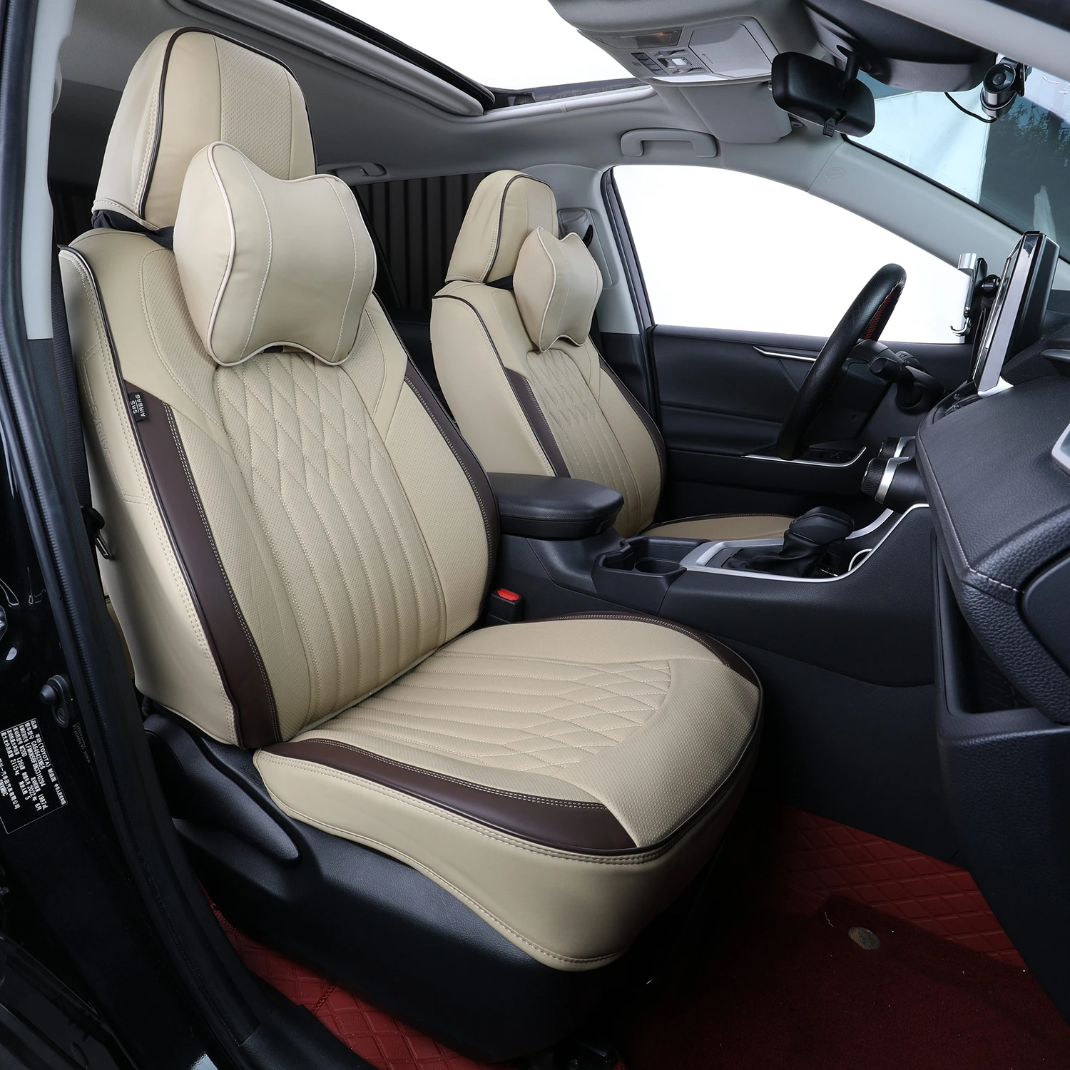 

Universal Car Seat Cushion Headrest Covers Front Seat Back Cushion Car Interiors Leather Seat Cover