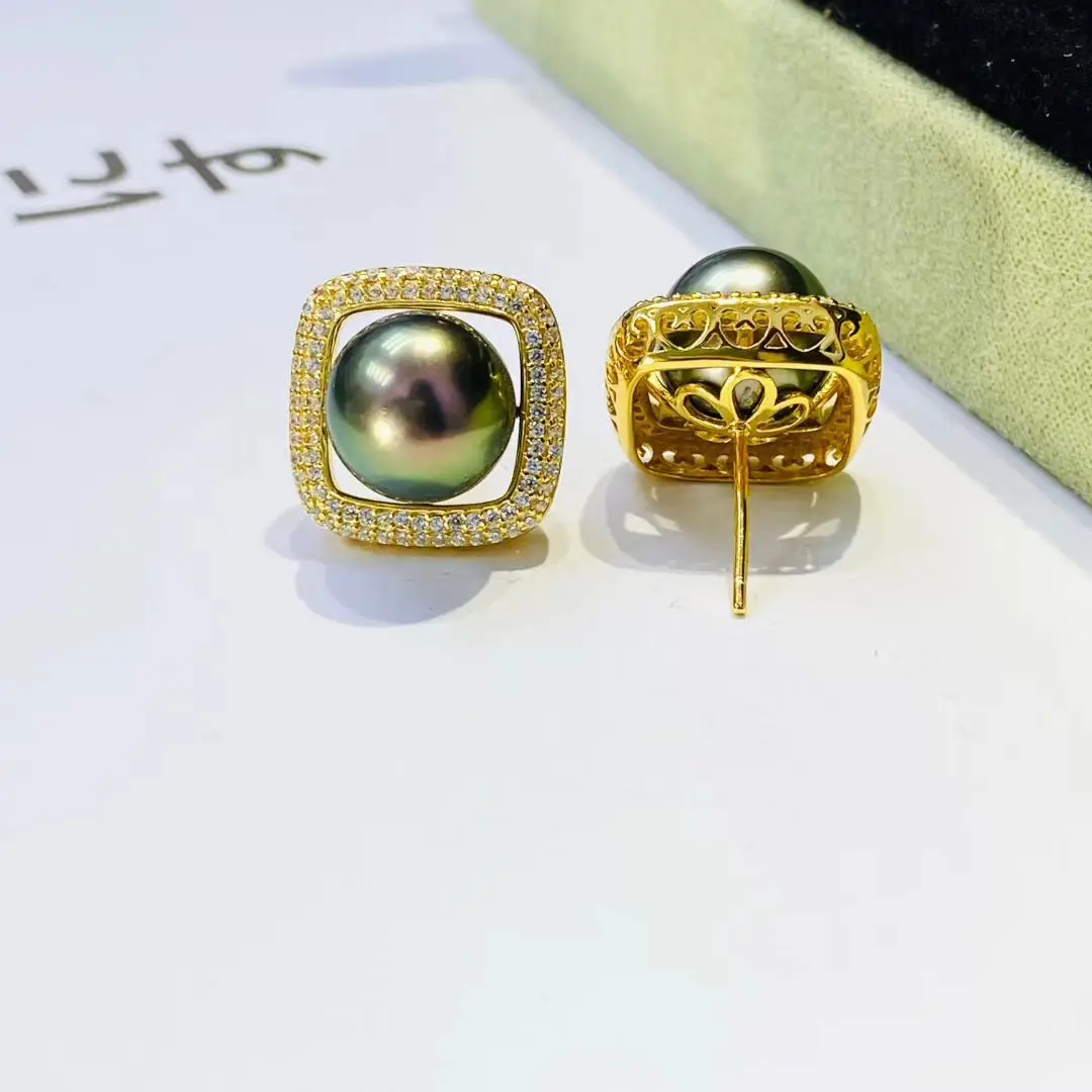 Square Shape S925 Sterling Silver Earrings Mount Findings Settings Base Mounting Parts Accessory for 10-11mm Pearls 5 pairs/lot