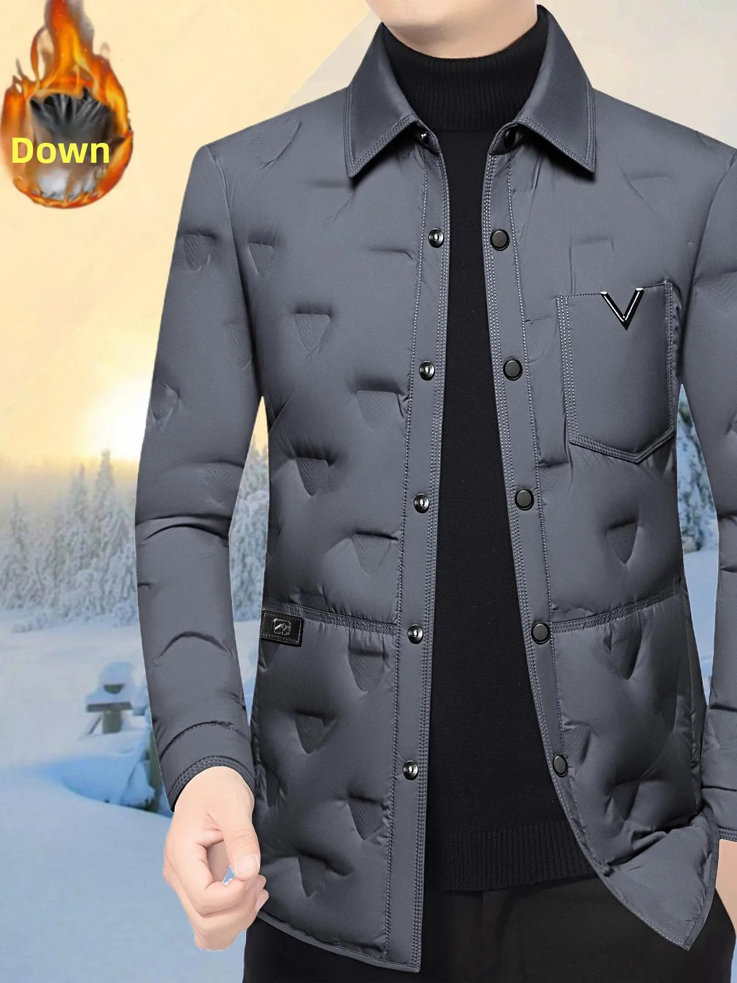 

Men's Casual Faion Busin down Jaet Collared Lightweight Winter New Sle Cold Proof Warmth Youth Outerwear Coat