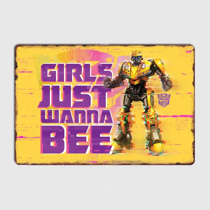 Autobot Yellow Beetle Car Sign Poster Print Wall Art Metal Painting Vintage Garage Garden Tin Sign Decor Room Decoration
