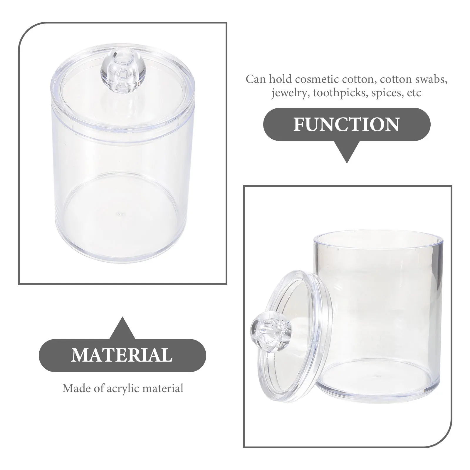 

2Pcs Acrylic Cotton Pad Container Transparent Swab Box Smooth Edge Dustproof Storage for Cotton Pads Powder Puff Household