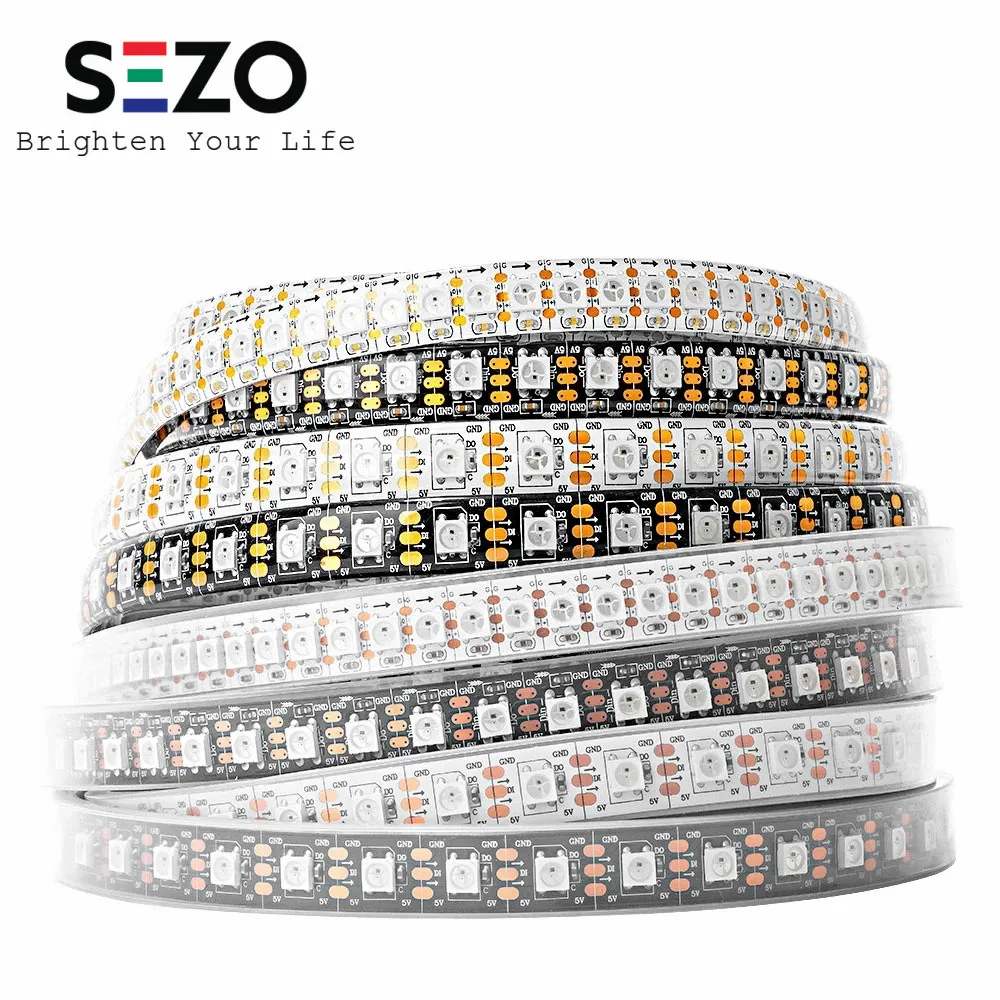 

WS2812B RGB Светодиодная лента волшебного цвета WS2812 30 60 74 96 100 144 Led s индивидуально Адресуемая длина 1 м 2 м 4 м 5 м