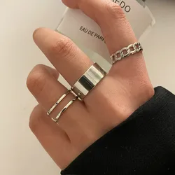 3PCS Hip Hop Cross Ring On Finger Chain Adjustable Jewelry Anneaux for Men Women Gothic Anillos Aesthetic Anel Trend Accessories