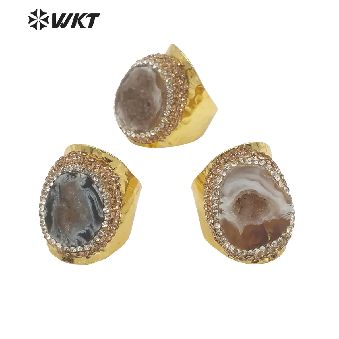 

WT-R446 WKT 2023 благородная распродажа, geode agate & rhinestonehot, красивый женский свадебный подарок, модный аксессуар в стиле вечеринки, кольцо