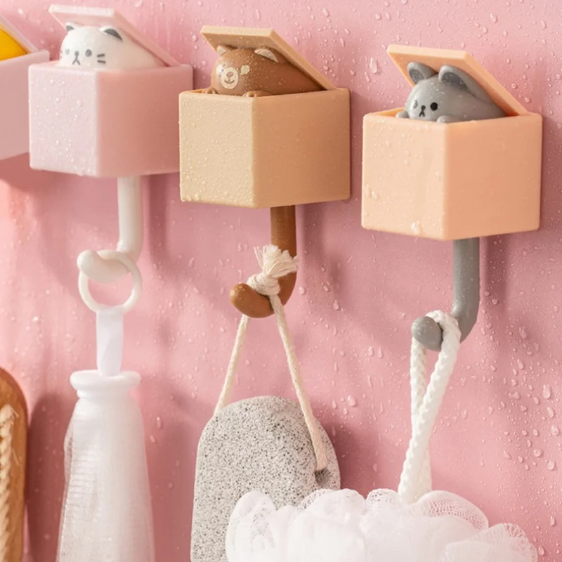 

Cute Cat Wall Hooks Self Adhesive Bedroom Door Hangers Keys Towel Umbrella Coat Holder Rack Animal Home Bathroom Decoration Hook