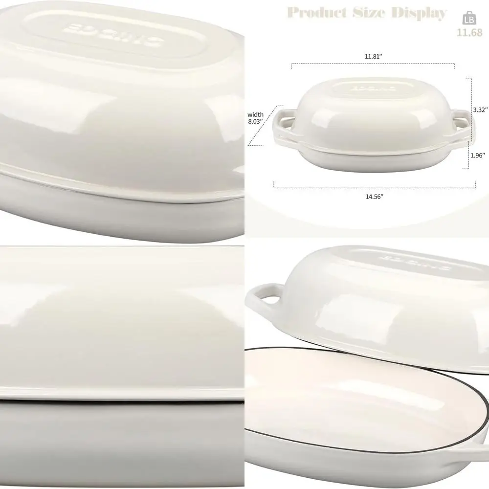 

Oval Enamel Cast Iron Dutch Oven with Lid, 5-Quart, Ideal for Sourdough Bread Baking, White