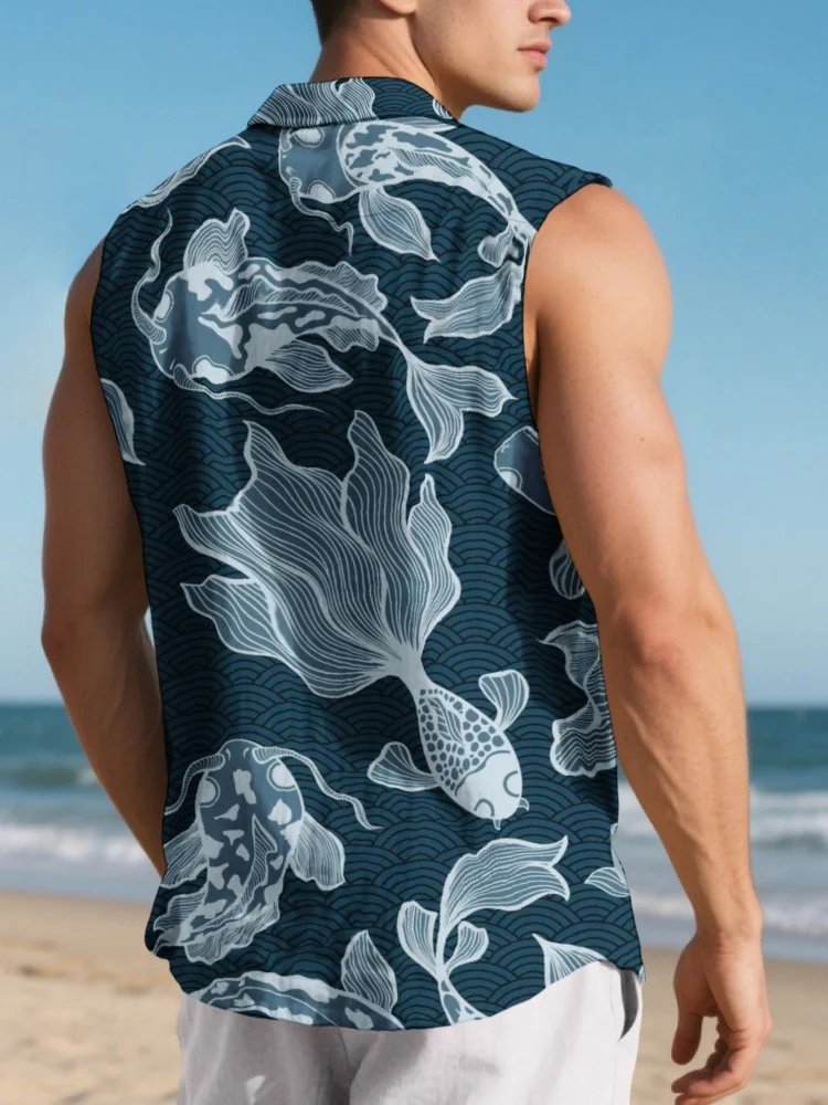 Men's Tank Tops Summer Sleeveless Lapel Collar Single Breast Tunics 2026 Chic Retro Japanese Style Holiday Wear Male Clothings