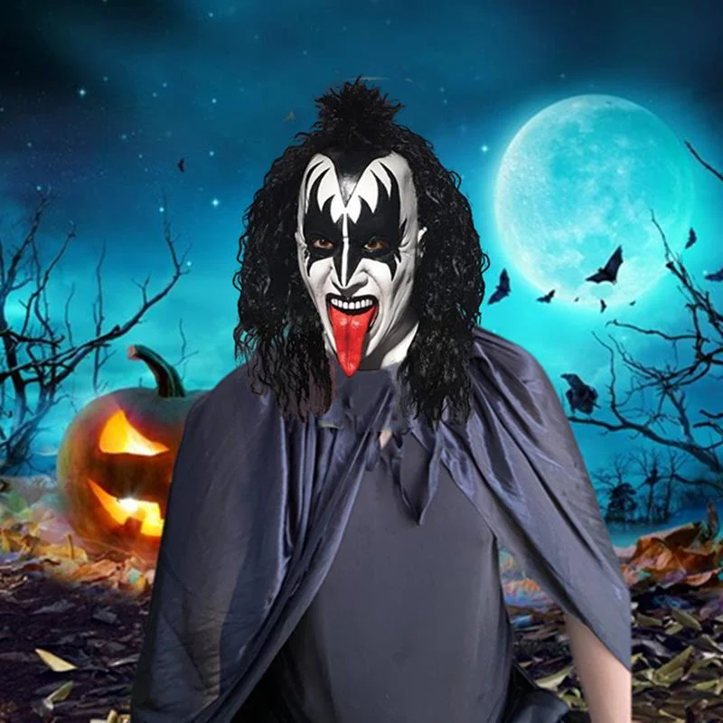 Gene Simmons Mask Horror Ghostface Latex Mascara Crazy Music Rave Festival abbigliamento travestimento Costume Cosplay di Halloween per uomo