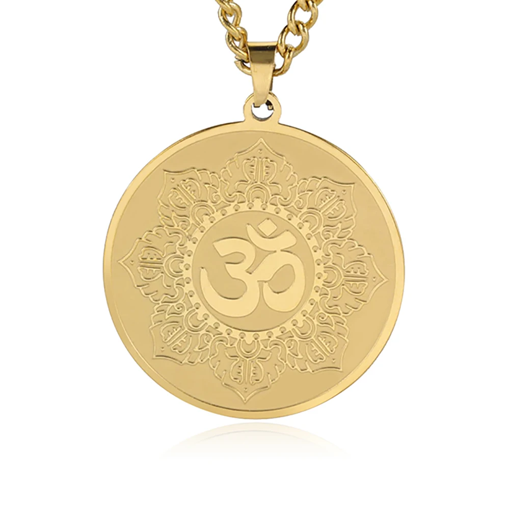 Yoga Lotus Necklaces Stainless Steel Om Symbol Rune Amulet Pendant Necklace Silver Color Spirit Jewelry Gifts collares Pendulo