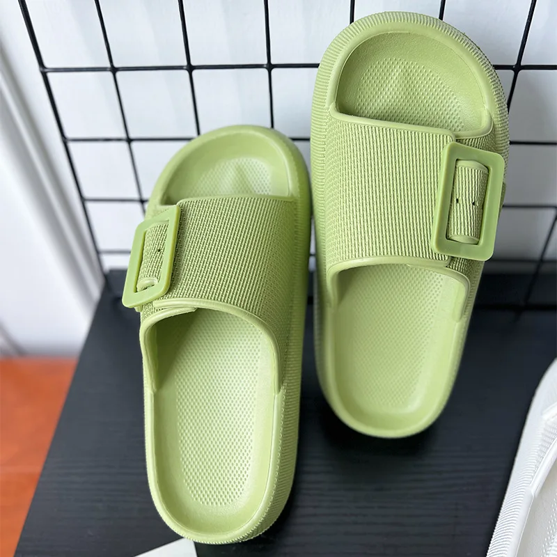 KIDMI Summer New Women Sandals Outdoor Soft Nonslip Beach Sandals EVA Flat Sandals Pillow Cloud Slippers With Double Buckle