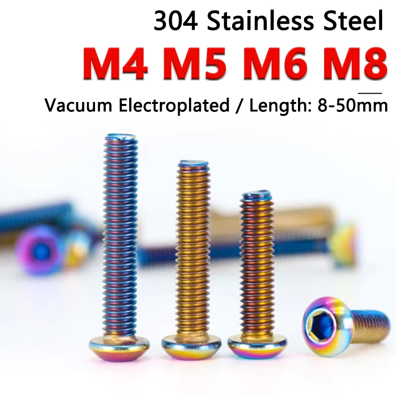 304 Stainless Steel Half Round Head Hex Socket Bolt M4 M5 M6 M8 Full Thread Electric Motorcycle Modification Screw Length 8-50mm
