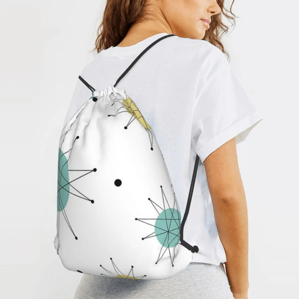 Franciscan Starburst Mid Century Atomic Age Backpacks Multi-function Drawstring BundleBook Bags for Man Woman Students