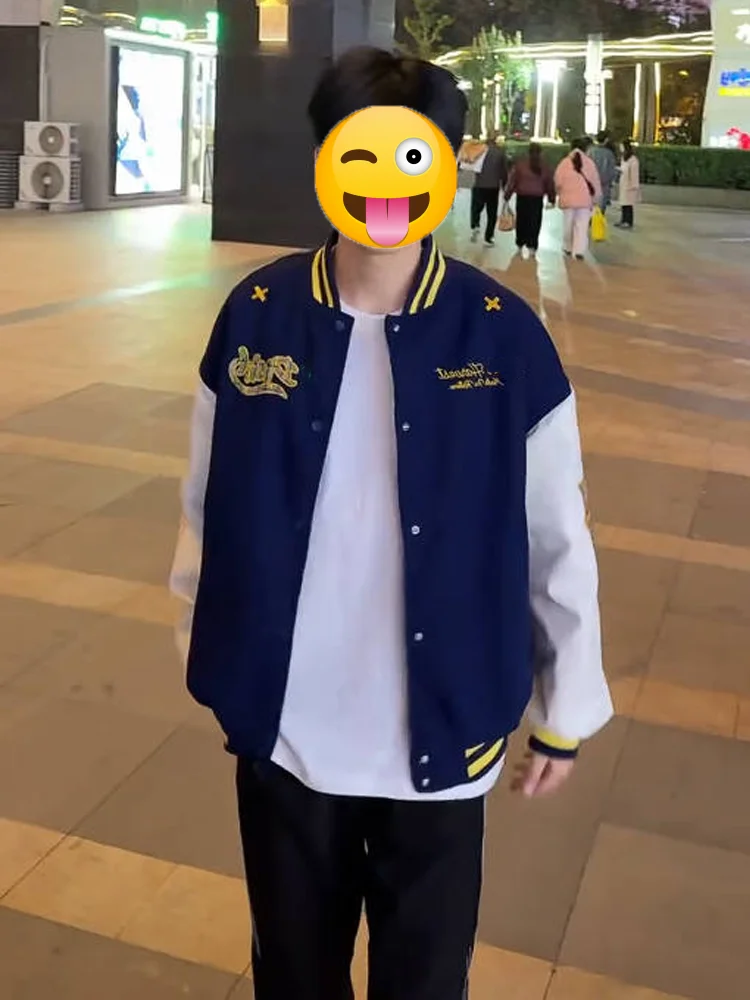 

Мужская бейсбольная куртка в стиле ретро, осенне-зимняя, унисекс, с контрастными цветами, на молнии, теплая, с длинными рукавами, верхняя одежда