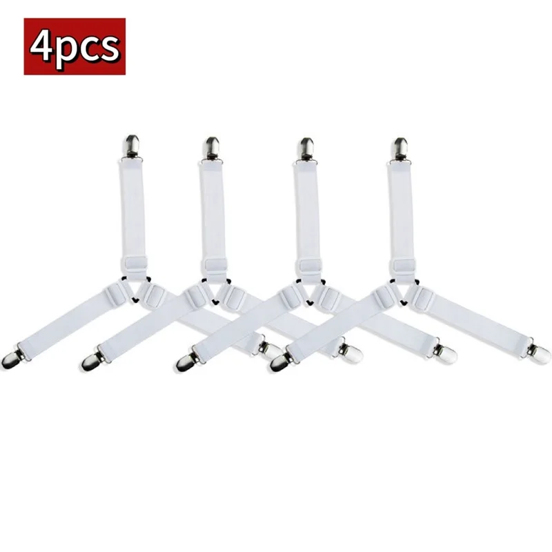 4 Stück verstellbare Bettlaken- und Steppdeckenhalter für Bettlaken-Organizer, Matratzenbezug-Clip für Zuhause, elastische Riemen, verstellbare Clips – Detail 1