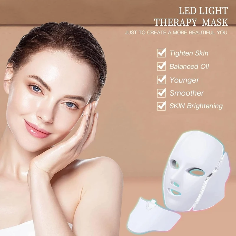 Blauw rood lichttherapiemasker voor gezicht, 7-kleuren LED-gezichtsmasker lichttherapie, LED-gezichtsmasker lichttherapie thuis