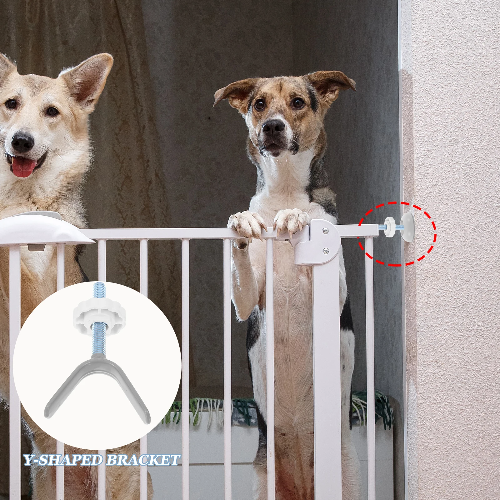 

No Drill Door Guardrail Bracket Y Shaped Gate Hardware Hinge Screw Sturdy Mounting Suitable Various Gates Adjustable