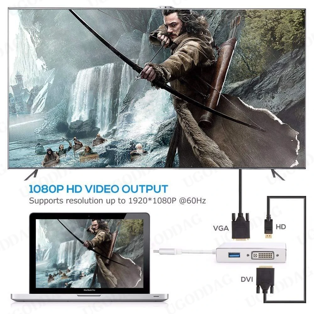 USB 3.1 نوع-C Hub إلى HDMI-متوافق DVI 4K VGA USB محول محول متعدد الشاشات محول لشاشات الهواء العارض