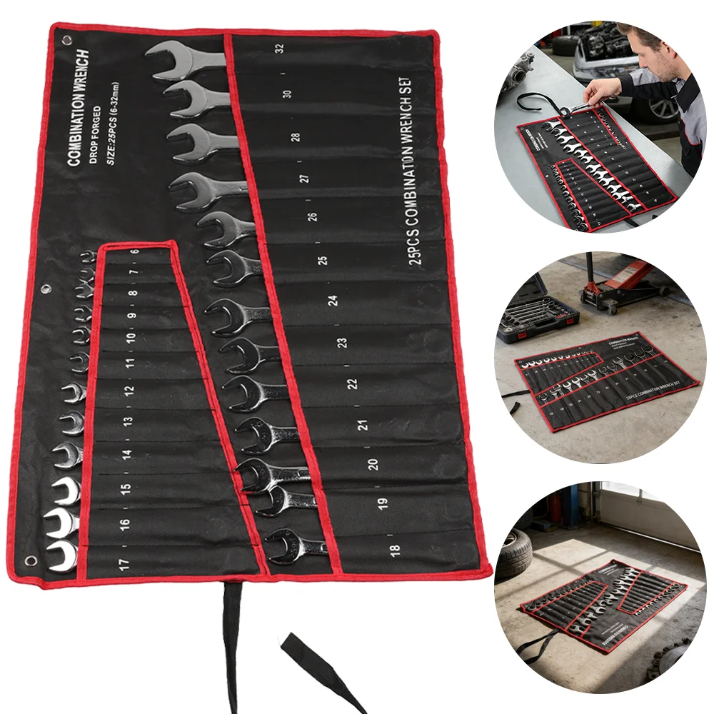 Juego de 25 llaves combinadas ultrafinas de boca abierta de 6-28 mm, métricas, con cabeza flexible y sistema de trinquete, juego de llaves de vaso con trinquete