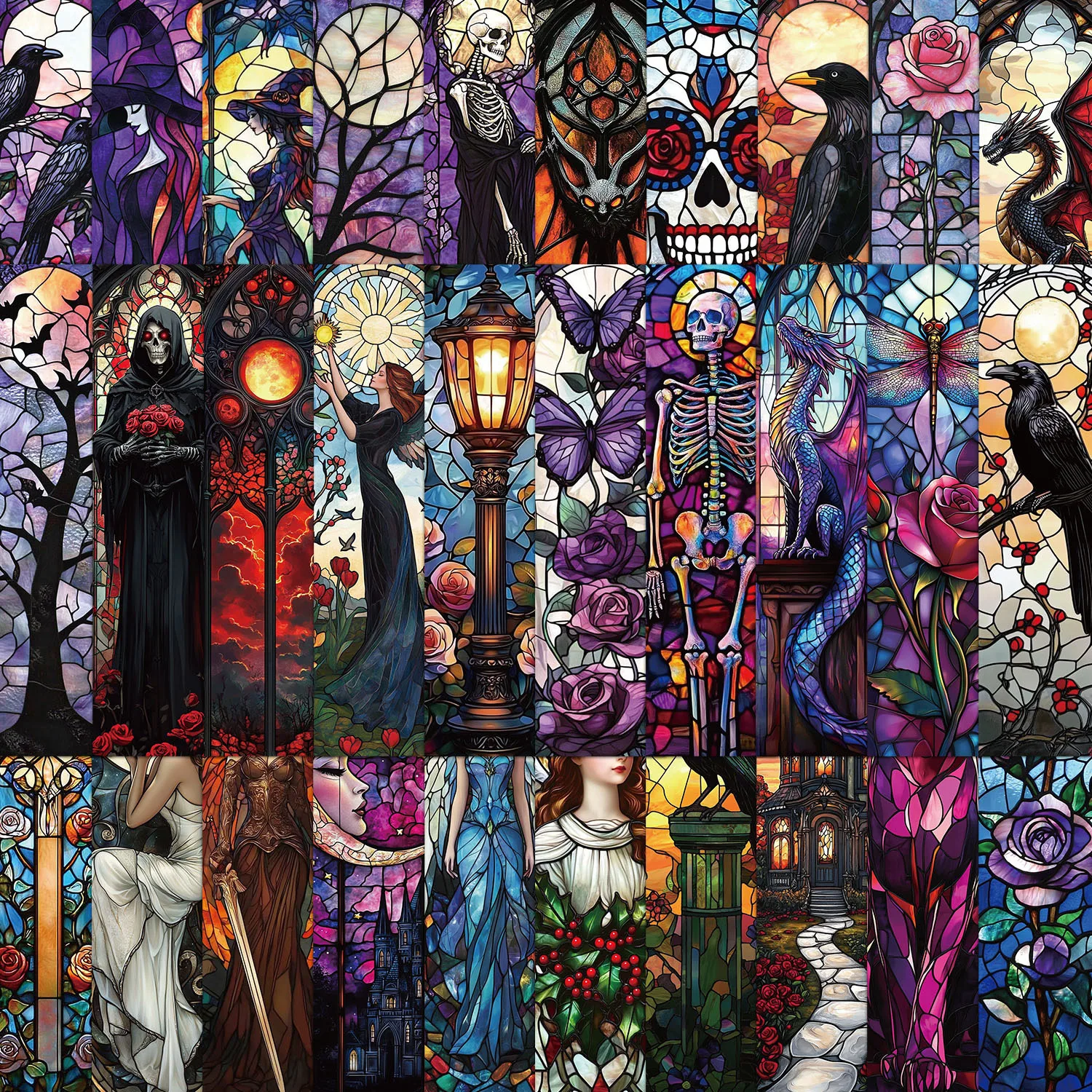 30Pcs Cartoon Gothic Window Pattern Bookmarks Set for Journal Reading DIY Decoration