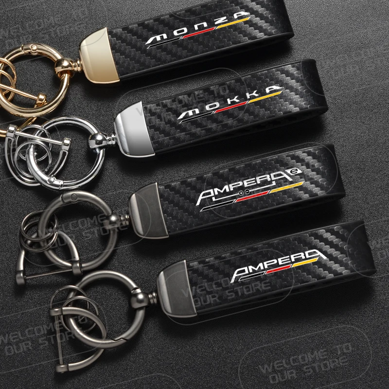 Llavero de cuero con logotipo de bandera Tricolor alemana, emblema de coche, cuerda de fibra de carbono, para Opel Mokka Ampera-e Monza Vauxhall