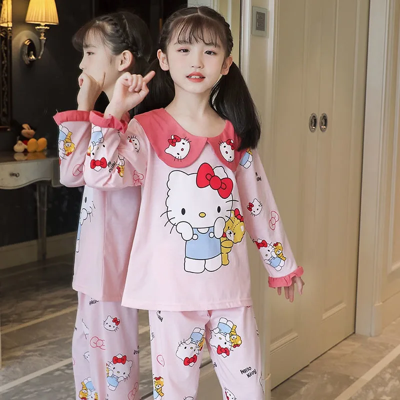 Hello Kitty Cinnamoroll girls pajamas spring and autumn new long-sleeved cotton kawaii parent-child suit fashionable home wear