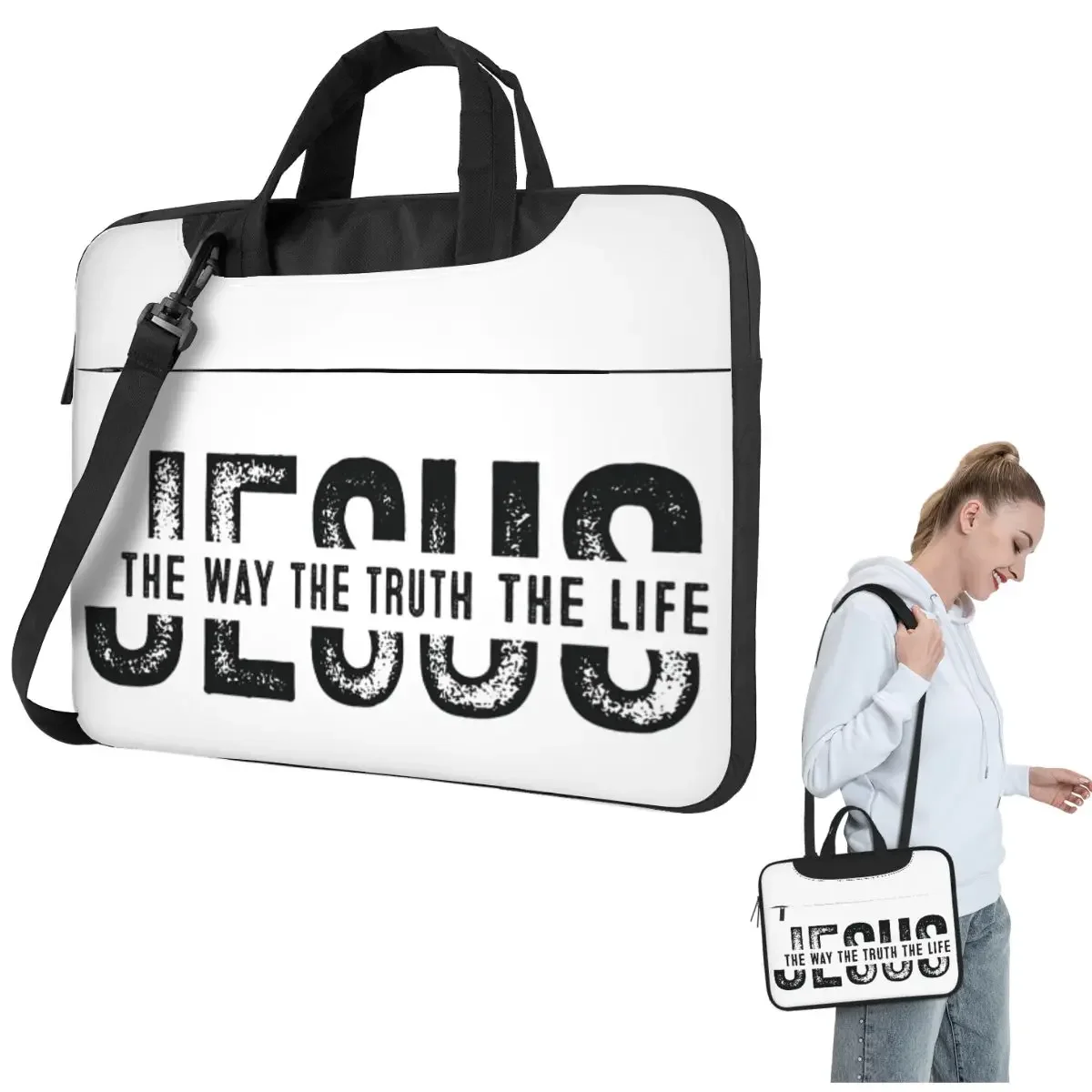 

Jesus The Way, The Truth, The Life Bold Christian Crossbody Laptop Bag Case Computer Bag Resistant Protective Notebook Pouch