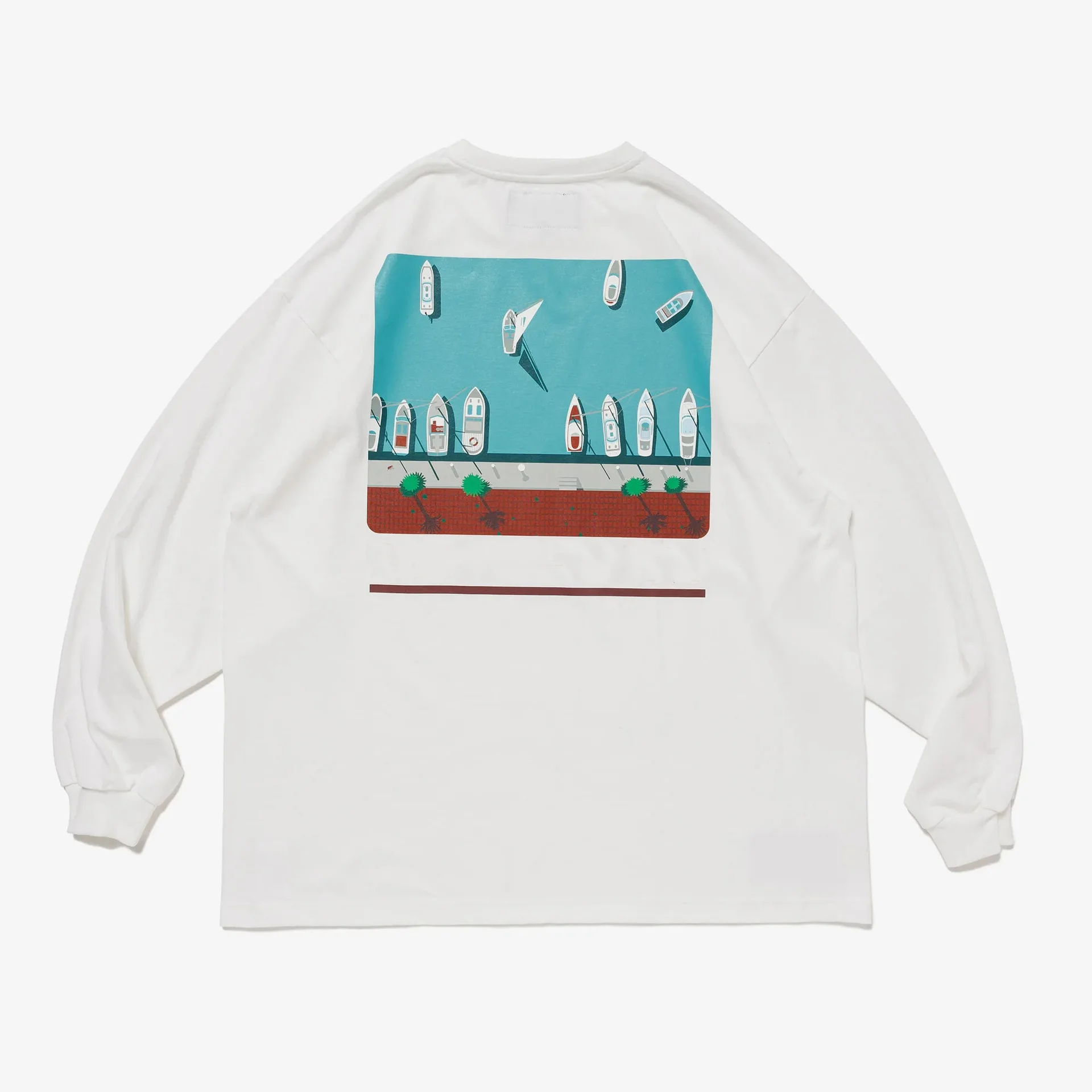 2026 DESCENDANT Dock sailboat print round neck pullover long sleeved couple retro casual loose T-shirt TX1669