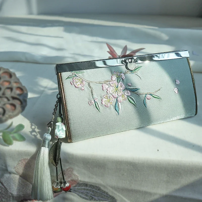 Cotton Linen and Canvas Purse Chinese Style Embroidery Ancient Style Purse Women's Buckle Long Clutch Bag Literary Wallet