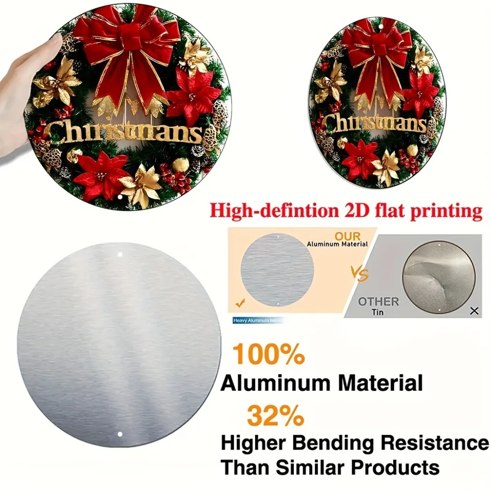 خمر إكليل معدني عيد الميلاد جدار ديكور 8x8 بوصة البونسيتة عطلة ديكور المنزل الألومنيوم في الهواء الطلق داخلي دائم #3