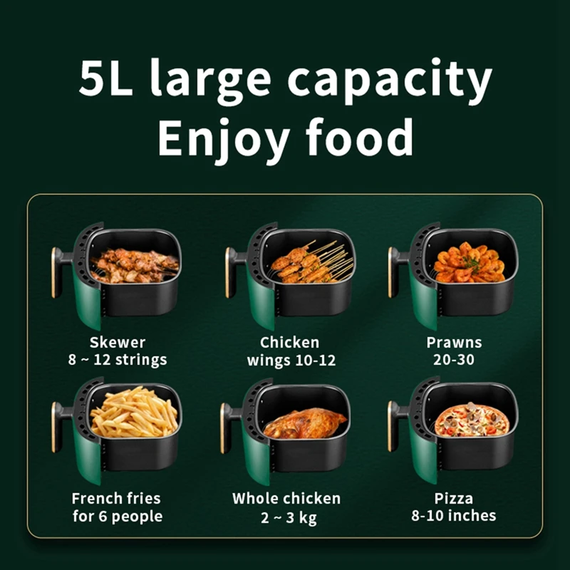 Air Fryer penggorengan dalam otomatis, alat rumah tangga kapasitas besar 5L multifungsi LED, penggorengan dalam tanpa minyak