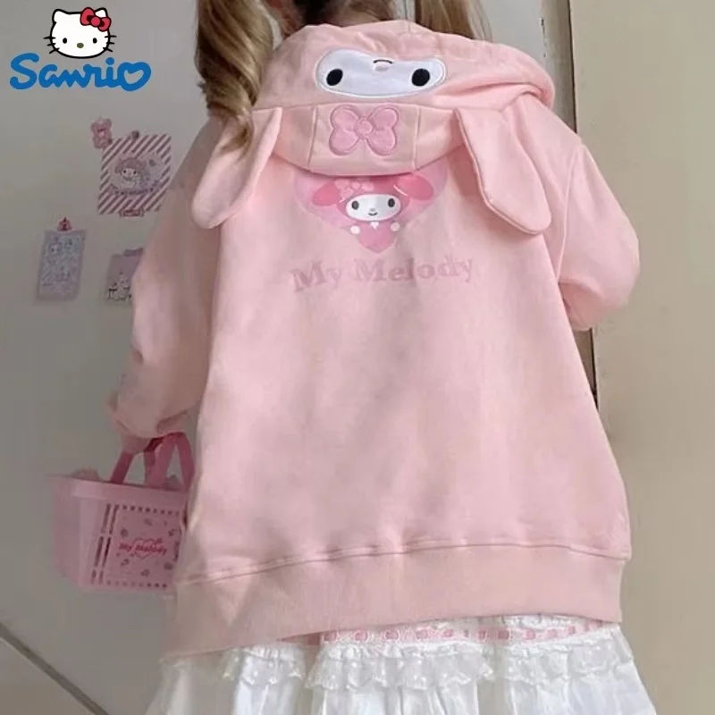 Sanrio Kuromi Cinnamoroll My Melody Sweater Pompom Purin Lolita Coat Girl Women Hooded Spring Autumn Cosplay Thin Style Warm Hot