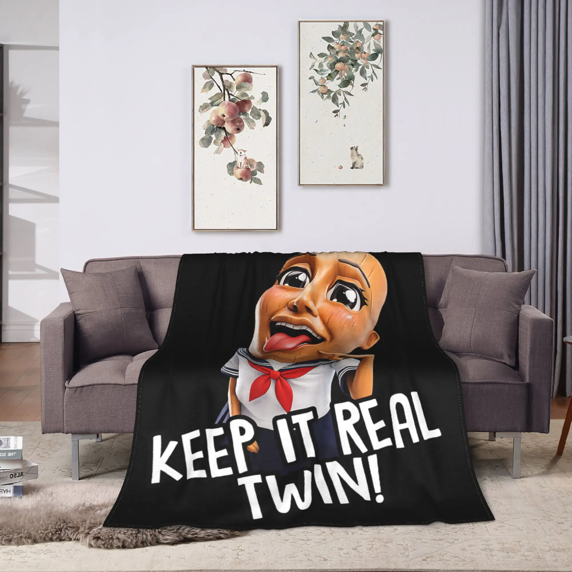 Keep It Real Twin Tung Tung Sahur Chan Brainrot Meme Warm Cozy Blanket Novelty Picnic Bedding Throws Couch Bed Flannel Bedspread
