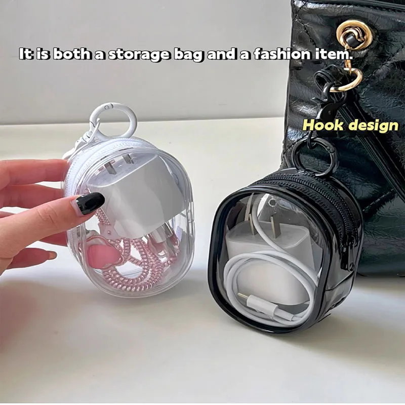 Portable Mini Clear Zipper Storage Bag Space Saving Organizer for Earphones Chargers Versatile with Handy Keychain Loop