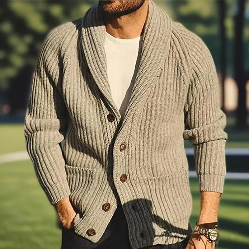 

Men's Long Sve Knitted Sweater Collar Street Sle Polyester Fiber Casual Wear Youth Faion Winter Season Cardigan