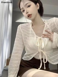 Cardigan Women Long Sleeve Lightweight Sun Protection Solid Colors Tender Summer Breathable Trendy Lace Up French Style Fairy