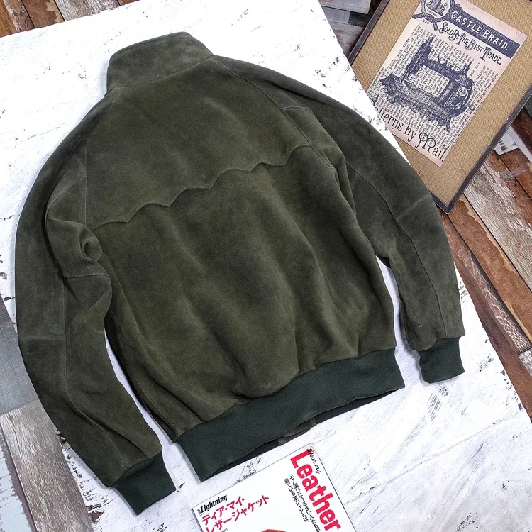2024 Men's Genuine Leather Coat Real Cow Suede Jacket Short for Male Winter Autumn Clothes Plus Size XXXXL 3XL 4Xl Army Green