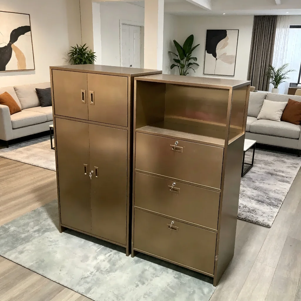 Thickened Stainless Steel Storage Cabinet 2 Drawers, Sideboard Modern Design, Large Capacity for Living Room, Bedroom, Warehouse