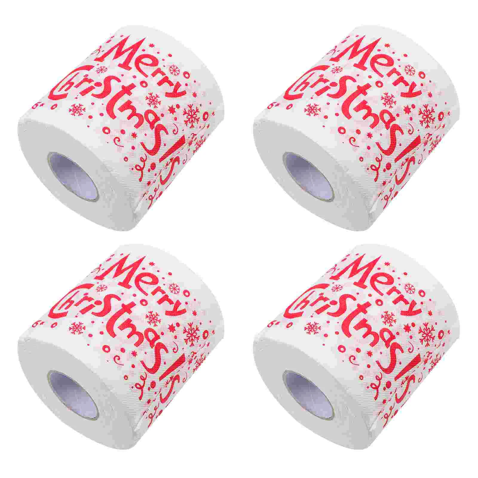 

4 Rolls Toilet Tissue Christmas Napkin Paper Festival Printing Tissues Xmas Pattern