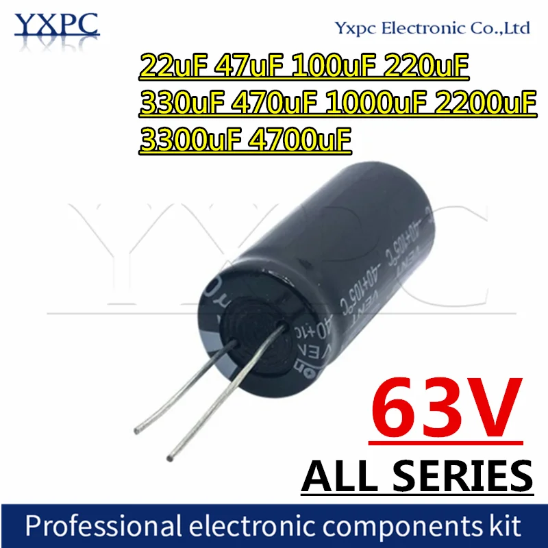 

63V aluminum electrolytic capacitor 22uF 47uF 100uF 220uF 330uF 470uF 1000uF 2200uF 3300uF 4700uF