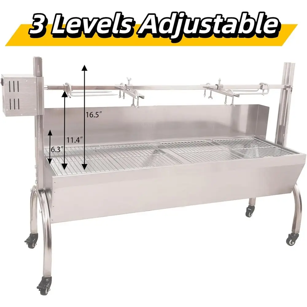 51 Electric BBQ Rotisserie Grill with 50W Motor, 132lbs Capacity, Adjustable Height, Stainless Steel for Outdoor Cooking