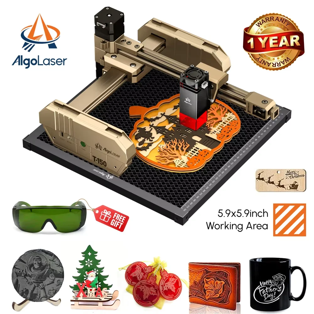 AlgoLaser T150 Pro 6W/10W: marcatore e taglierina laser portatile, velocità elevata di 8000 mm/s, strumento multifunzionale per l’incisione su metallo, vetro, legno, acrilico e pelle, ideale per