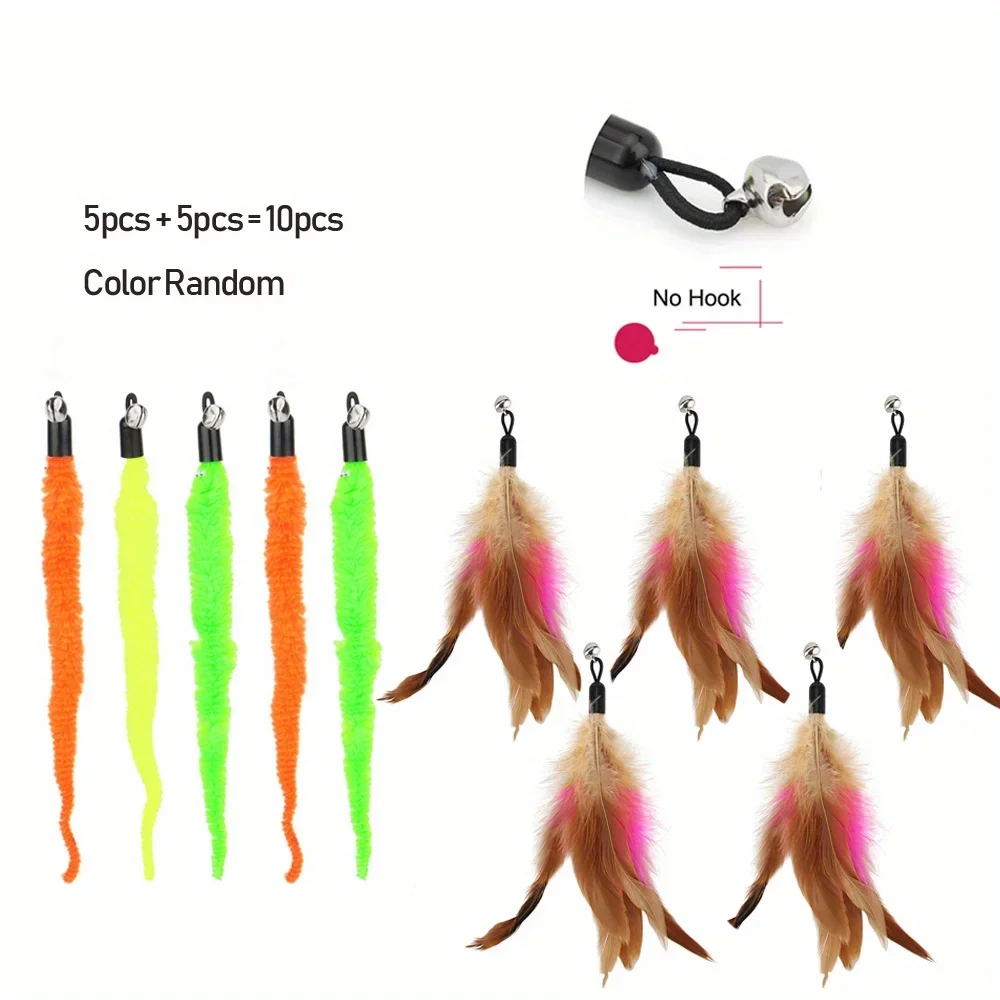 

10 Pack Replace Plush Cat Toy Accessories Worms Replacement Head Funny Cat Stick Pet Toys