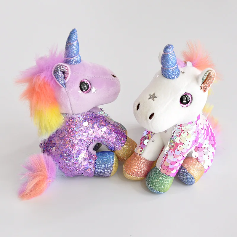 1 Pcs New Fashion Kawaii Sequins Unicorn Plush Toy Keychain Glittering Charm Accessories Soft Birthday Gift Christmas Gift