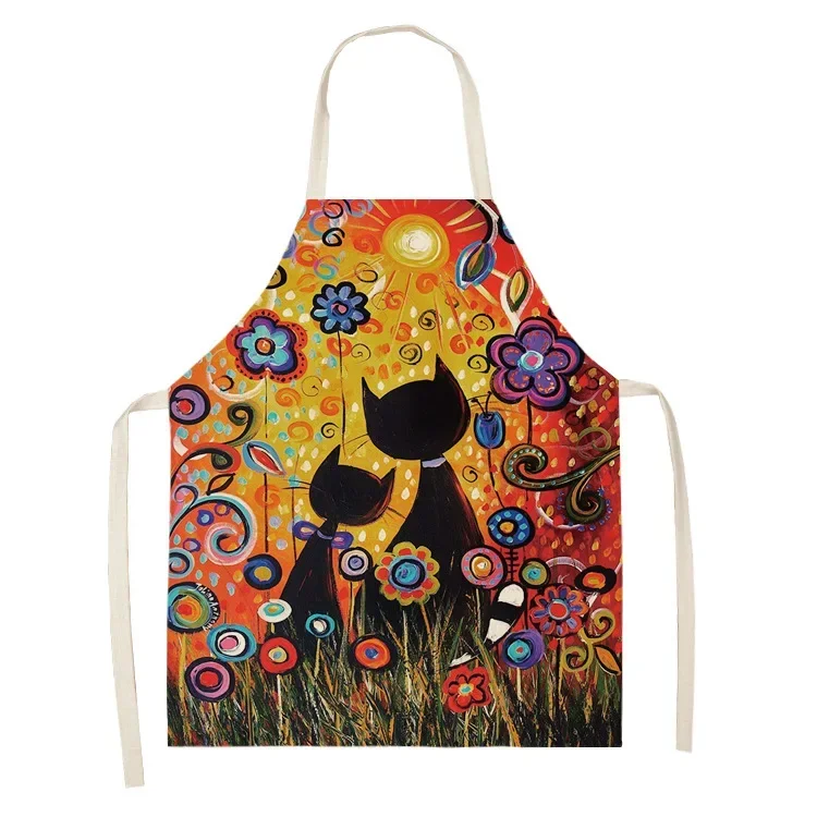 Cute printed kitchen printing apron kitchen adult sleeve -free apron Clean cooking house Cleaning apron delantal