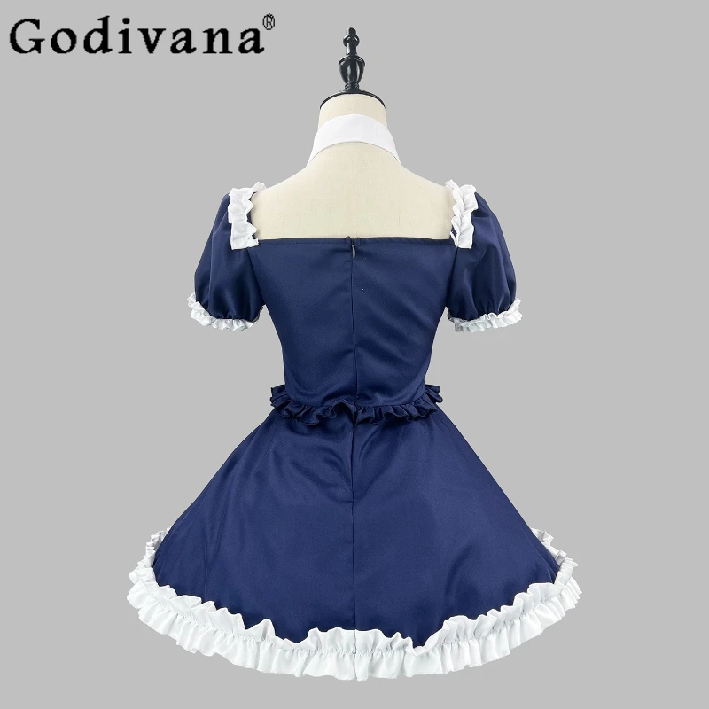 일본 고전 반팔 드레스 소녀 여름 메이드 귀여운 코스프레 의상 드레스 여성 할로윈 역할 놀이 드레스