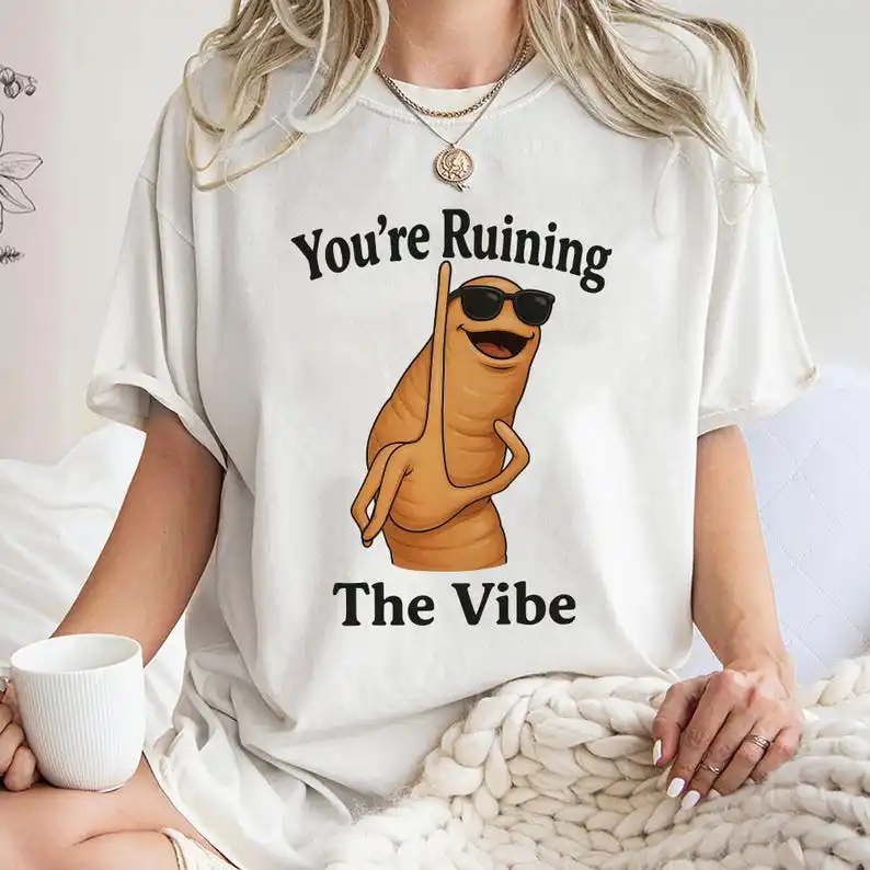 

Worm You Re Ruining The Vibe Trending Unisex Tee Shirt Unique Gift Funny MemeCute Humorous Statement Weirdcore Short-sleev