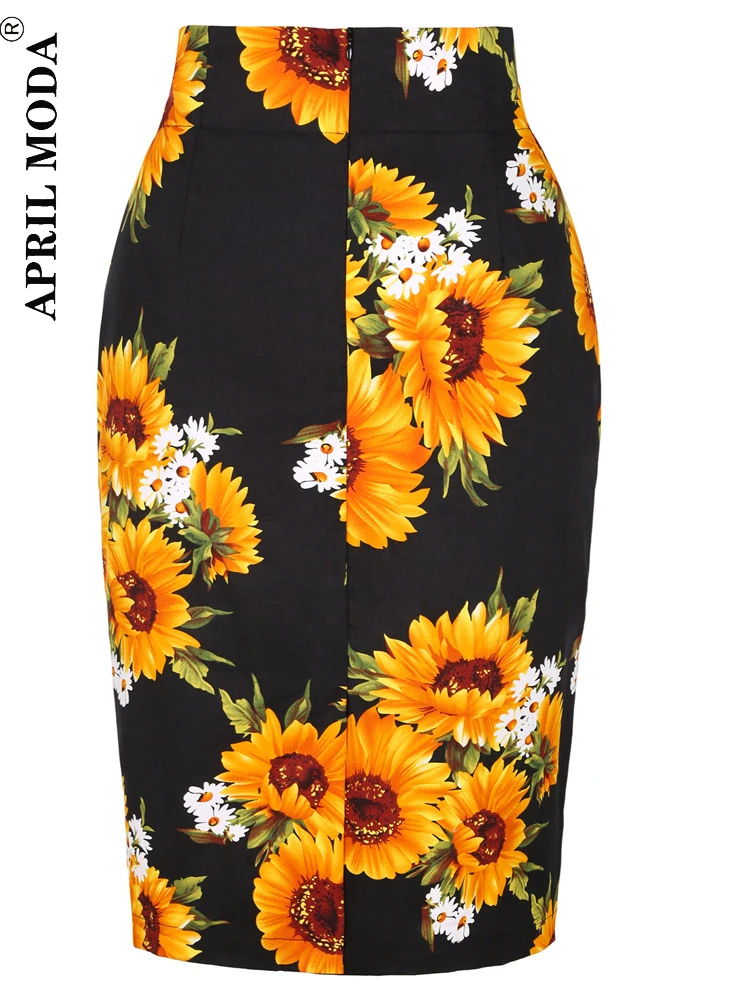 2024 Fashion Sexy Pencil Bandage Skirt High Waist Sunflower Summer Retro Vintage Party Bodycon Office OL Casual Skirt 50s 60s