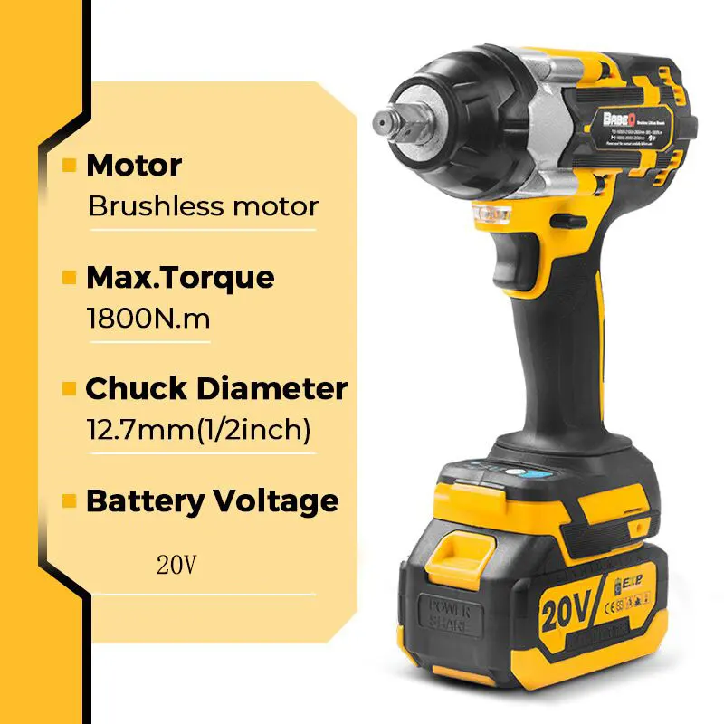 Imagem -02 - Brushless Elétrica Impact Wrench Li-ion Battery Cordless Chave Soquete Ferramenta de Poder para Makita 18v Bateria 1800n.m Torque 2